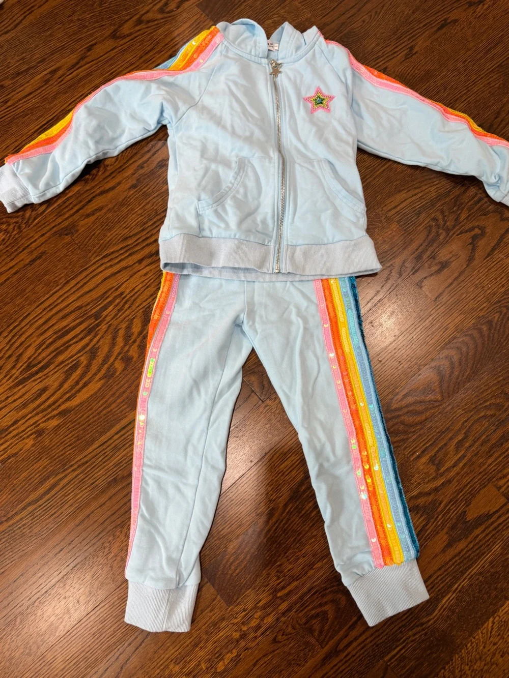 Lola And the boys sequin Light Blue Kids Rainbow Stripe Hoodie & Jogger Set, 6